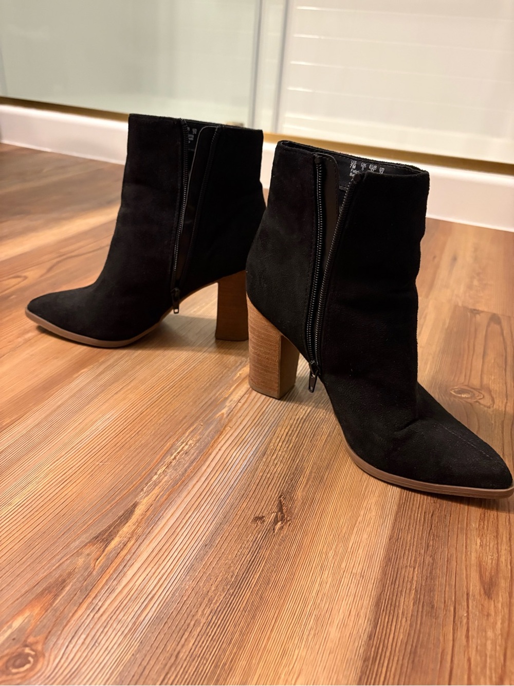 Women's Black Suede Ankle Boots with Block Heel
